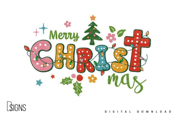 Christian Merry Christmas Tree Boho Png for T-Shirt Designs