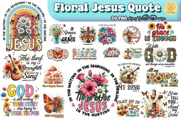 Floral Jesus Sublimation Bundle for T-Shirt Designs