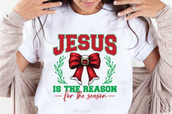 Retro Jesus Christian Christmas Bow PNG for T-Shirt Designs